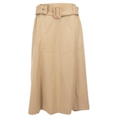 Chloé Beige Wool Belted Midi Skirt Size L