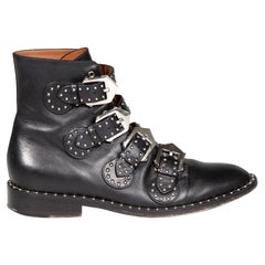 Givenchy Black Leather Studded Buckle Ankle Boots Size IT 38