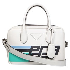 Prada White Calf Leather Logo City Duffle Bag
