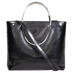Sergio Rossi Black Leather Metal Handle Mini Bag