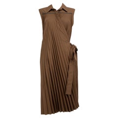 Brunello Cucinelli Brown Pleated Wrap Dress Size M