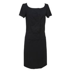 CHLOE Dress Black Shift Short Sleeve Scoop Neck Buttons Sz 34 2007