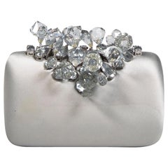 Prada Silver Satin Crystal Clutch