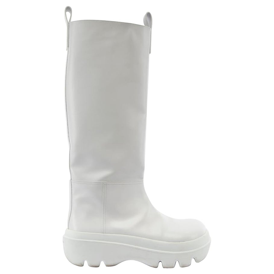 Proenza Schouler Storm White Knee High Leather Boots Size UK 8 For Sale