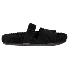 Hermès Black Shearling Chypre Velcro Sandals Size IT 38