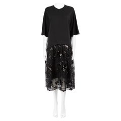 Simone Rocha Schwarzes geblümtes Midikleid mit Pailletten Größe XS