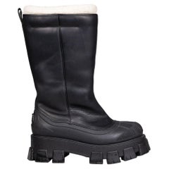 Prada Black Leather Monolith Shearling Lined Boots Size IT 41