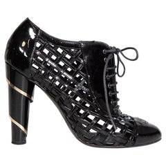 Chanel Black Patent Leather CC Lattice Boots Size IT 39