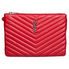 Saint Laurent Bolso monograma Chevron de piel roja