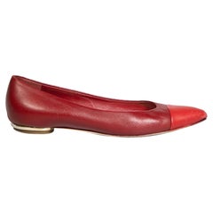 Chanel Red Leather Cap Toe Ballet Flats Size IT 38