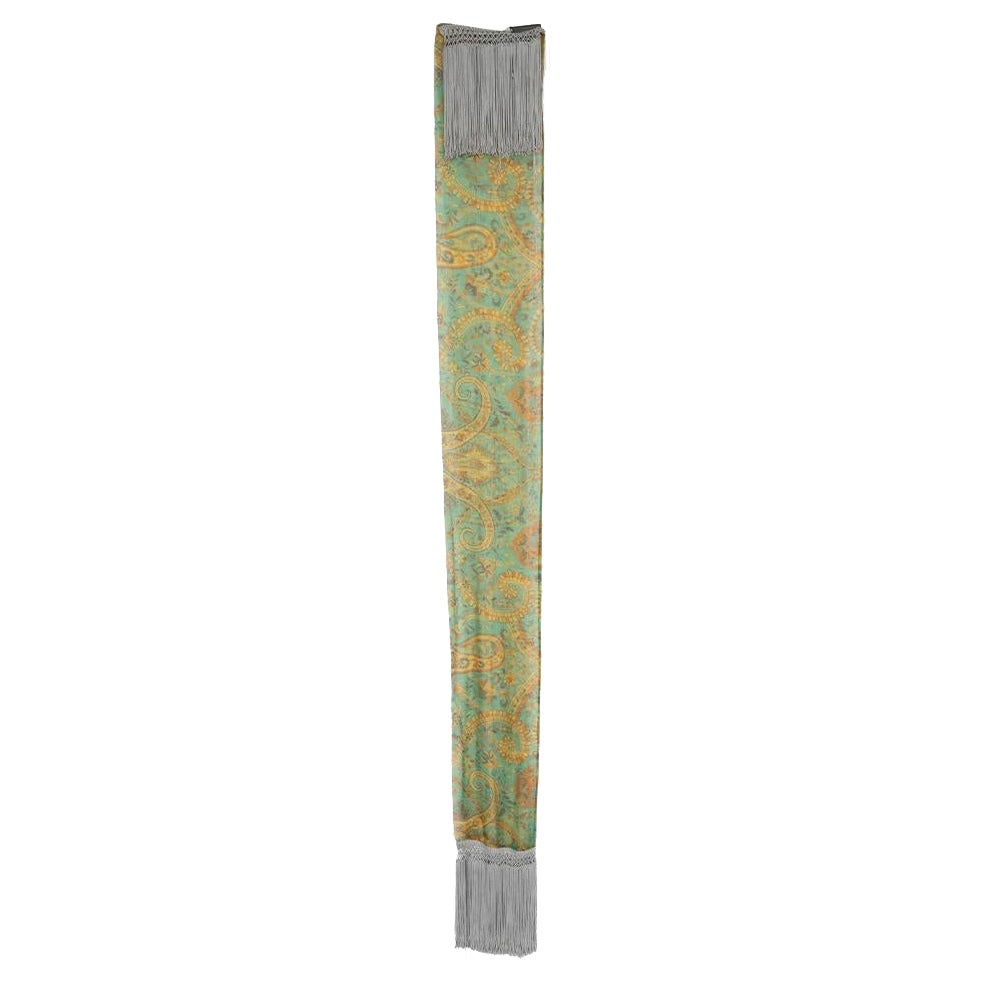 Dolce & Gabbana Green Silk Tassel Scarf For Sale