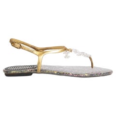 Chanel Gold Leather Chain Detail Thong Sandals Size IT 39