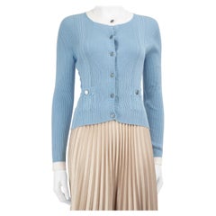 Chanel 2023 Blue Ribbed Knit Cardigan Size L