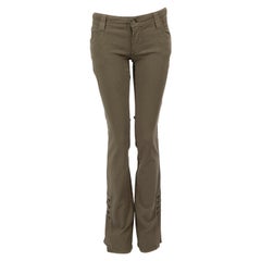 John Galliano Khaki Denim Floral Patch Jeans Size S