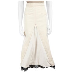 Alexander McQueen Ecru Denim Midi Rock mit Spitzenbesatz Größe XS