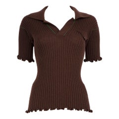 Bottega Veneta Brown Wool V-Neck Knitted Top Size XS