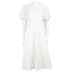 Carolina Herrera White Puffer Sleeve Jacquard Midi Dress Size S