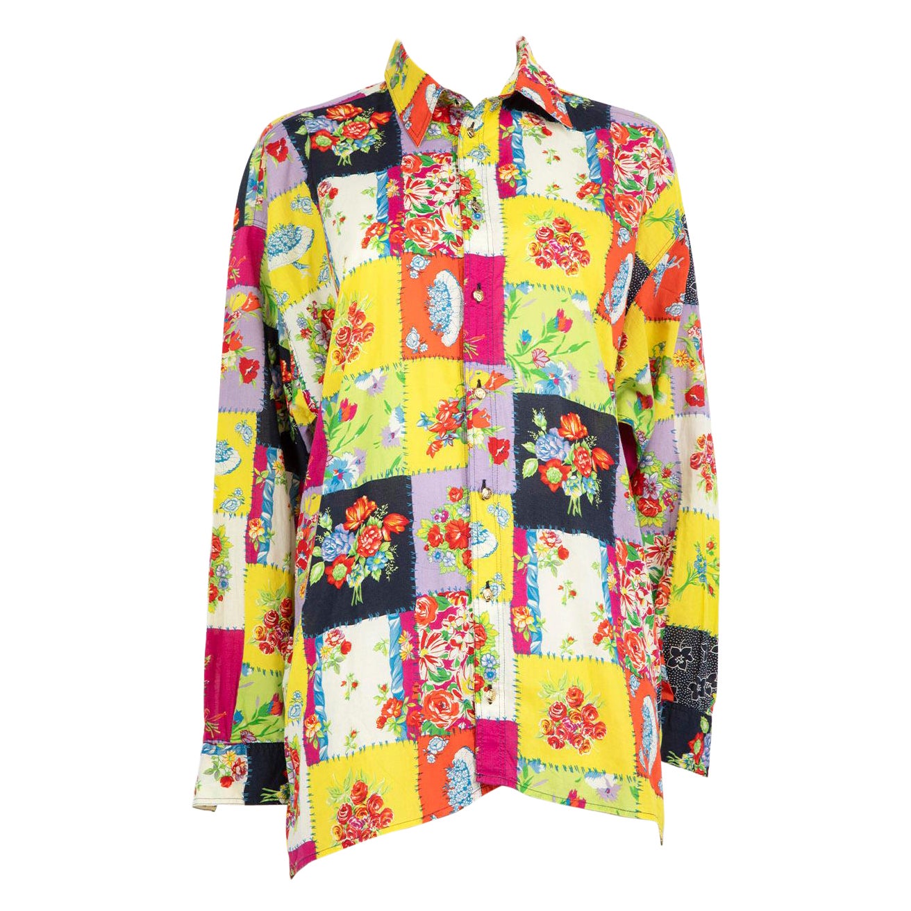 Versace Floral Patchwork Print Shirt Size S For Sale