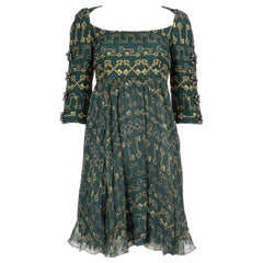 Dolce & Gabbana Green Silk Key Pattern Dress Size S