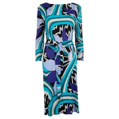 Emilio Pucci - Vestito midi con cintura astratta blu Taglia XXL