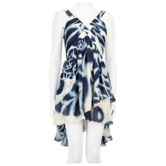 Roberto Cavalli Blue Silk Abstract Patterned Dress Size L