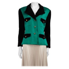 Chanel Vintage Green Velvet Pocket Detailed Blazer Size XXL