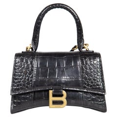 Balenciaga Black Leather Croc Hourglass XS Bag