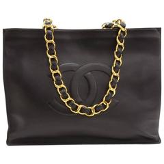 Chanel Jumbo XL Black Leather Shoulder Shopping Tote Bag
