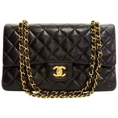 Vintage Chanel 2.55 10" Double Flap Black Quilted Leather Shoulder Bag