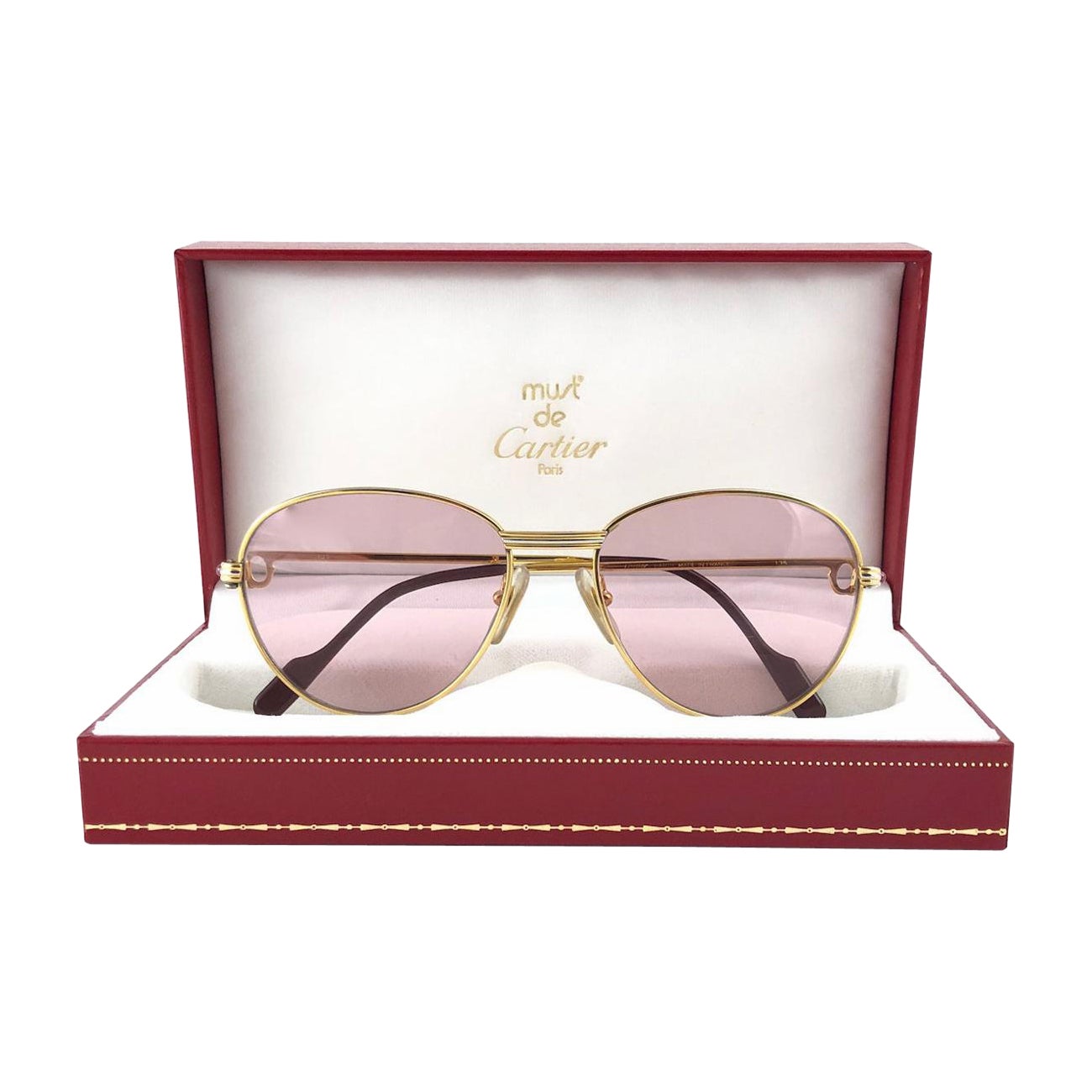 Lunettes de soleil Vintage Cartier Ruby France Louis Heavy Gold Plated 55mm en vente