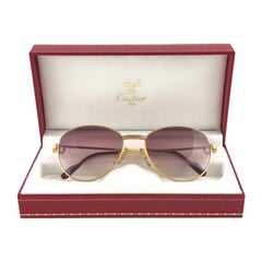 Vintage Cartier France Louis Vintage Heavy Gold Plated Diamonds 55mm Sunglasses