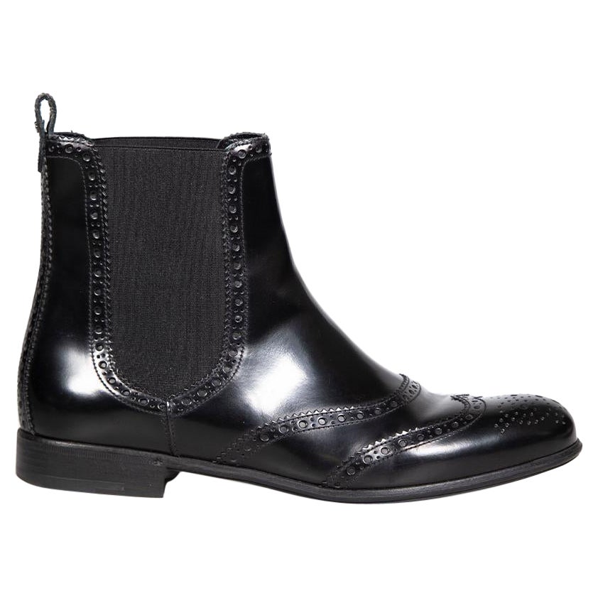 Dolce & Gabbana Black Leather Brogue Chelsea Boots Size IT 39 For Sale