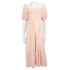 Reformation Pink Gingham Puff Sleeve Midi Dress Size S