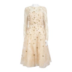 Oscar de la Renta Beige Sequin Floral Dress Size M