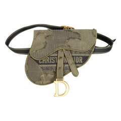 Dior Khaki Embroidered Camouflage Saddle Belt Bag