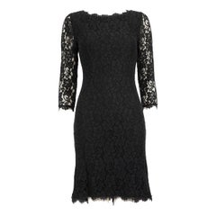 Diane Von Furstenberg Black Knee Length Lace Dress Size XS