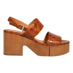 Clergerie Brown Croc Embossed Leather Sandals Size IT 40
