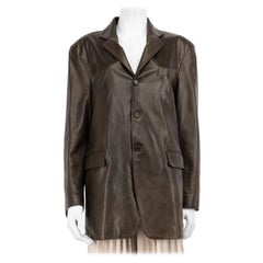 Lanvin Brown Single Breasted Leather Blazer Size 6XL