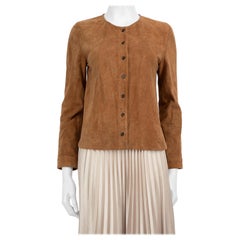 FRAME Brown Wildleder Rundhalsausschnitt Button Up Top Größe S