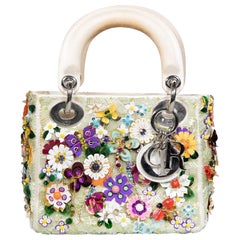 Dior 2017 White Satin Floral Beaded Mini Lady Dior