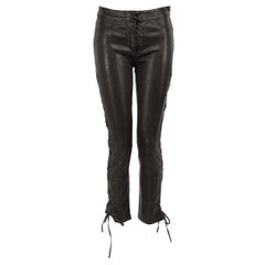 FRAME Black Leather Lace-Up Trousers Size S