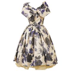 1950s Italian Couture Floral Print Cocktail Dress