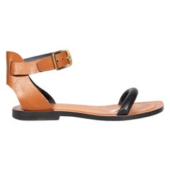 Céline Brown Leather Ankle Strap Flat Sandals Size IT 37