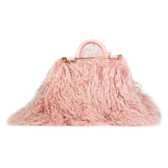 Strathberry Pink Mongolian Long Shearling Fur Bag