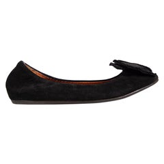 Lanvin Black Suede Embellished Bow Ballet Flats Size IT 39.5