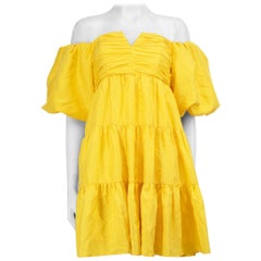 Rebecca Vallance Yellow Silk Off-Shoulder Dress Size S