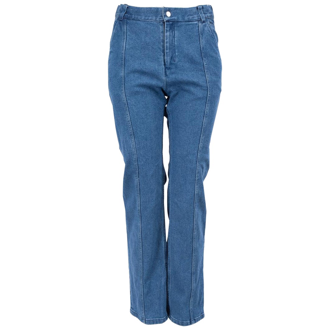 Dior Blau Denim Jeans mit geradem Bein und Logo-Paneel Größe XXS im Angebot