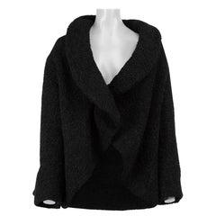 Lanvin Schwarz Bouclé Drapierter Mantel Größe M