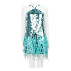 Cult Gaia Blue Sequin Ostrich Feather Trim Solina Dress Size S