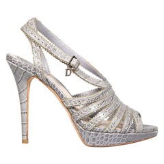 Dior Grey Leather Croc Embossed Platform Sandals Size IT 39